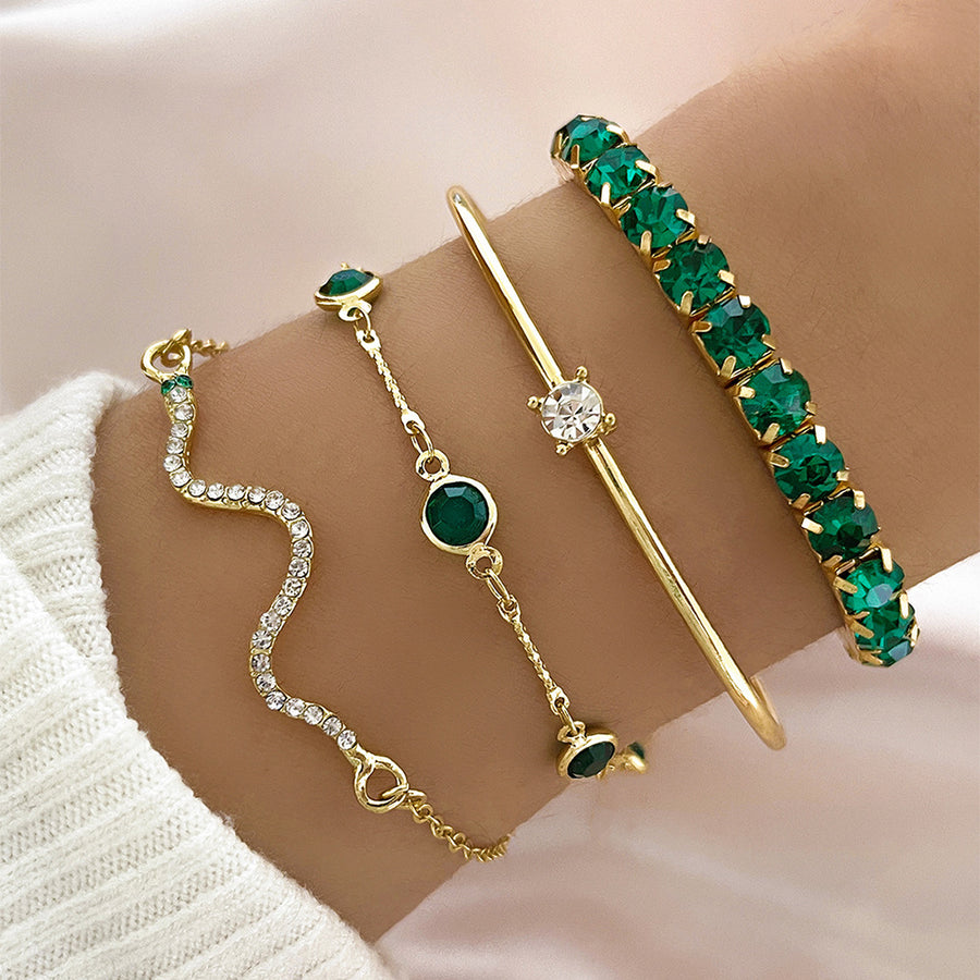 Emerald Green & Gold 4-Piece Bracelet Set