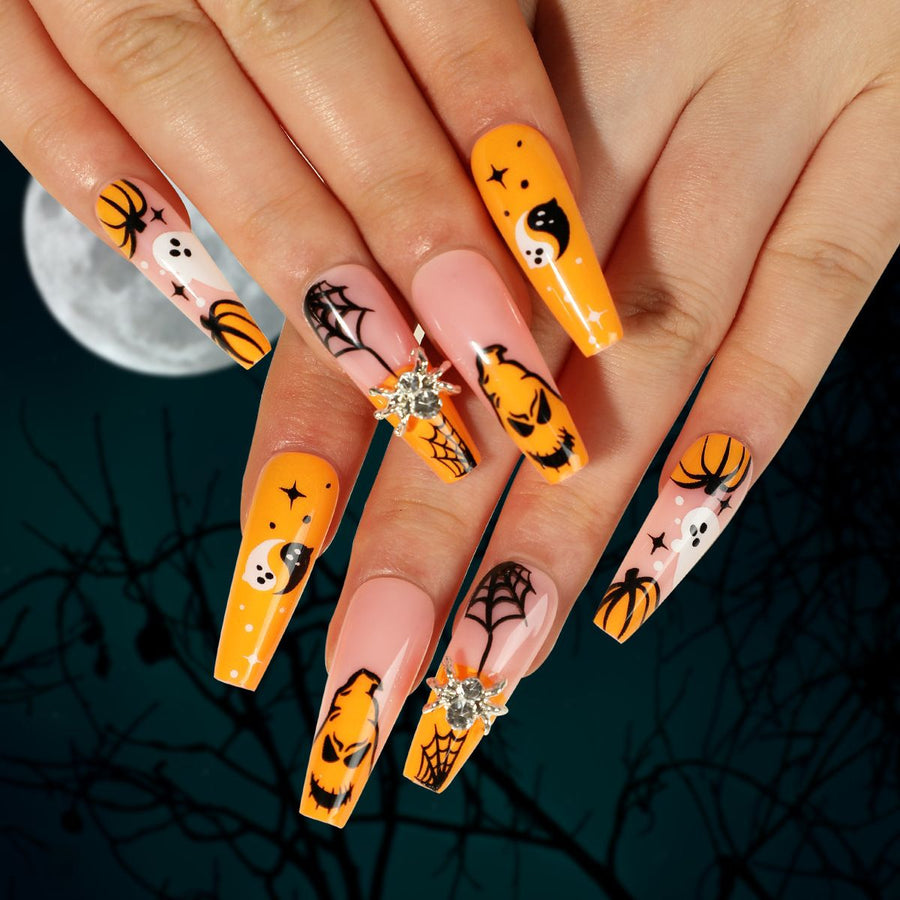 Wearable Halloween Rhinestone Wearable Spider Web White Wearable Ghost Pumpkin Press-On Nails Wearable