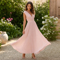 Lifestyle — fitted waist pleated maxi