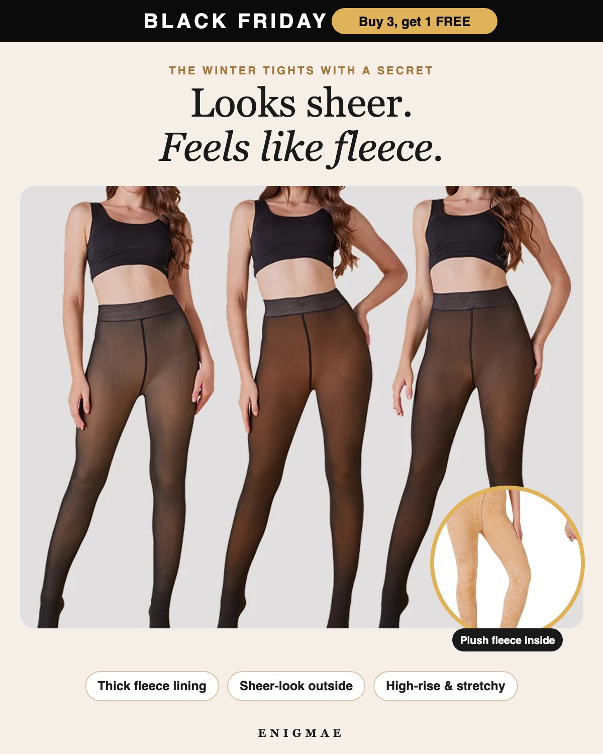Fleece lined sheer tights for women – looks sheer, feels like fleece – Black Friday offer