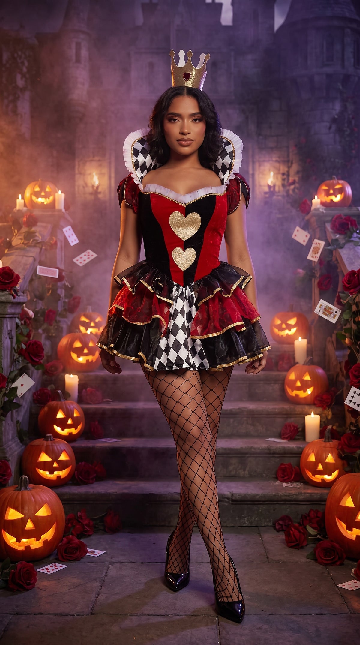 Queen of Hearts Halloween costume - red and black corset tutu dress with crown