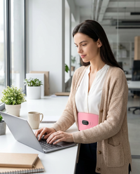 Wearable cramp relief belt at the office - cordless and silent