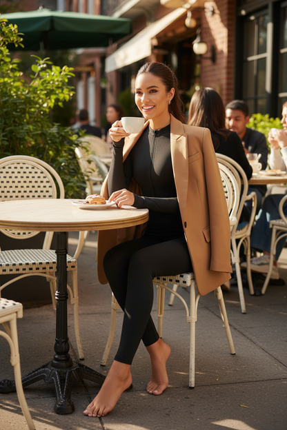 Half-Zip Bodycon Jumpsuit styled for brunch — lifestyle look | Enigmae