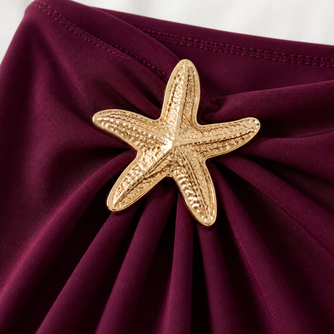 Starfish Gold Accent 3-Piece Bikini Set — Mulberry — starfish detail 4K