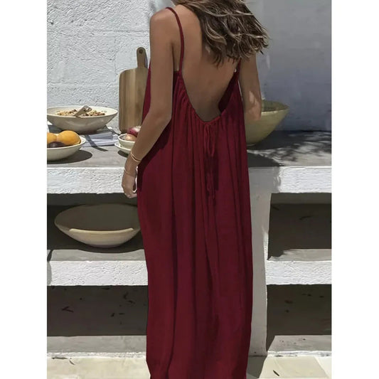 New Arrival Women's Strapless Backless Long Loose Home Dress Comfortable Sleepwear Casual Maxi Dress — ENIGMAE 4K
