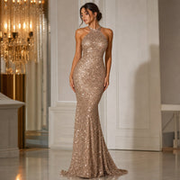 Lifestyle — Nyra halter sequin gown