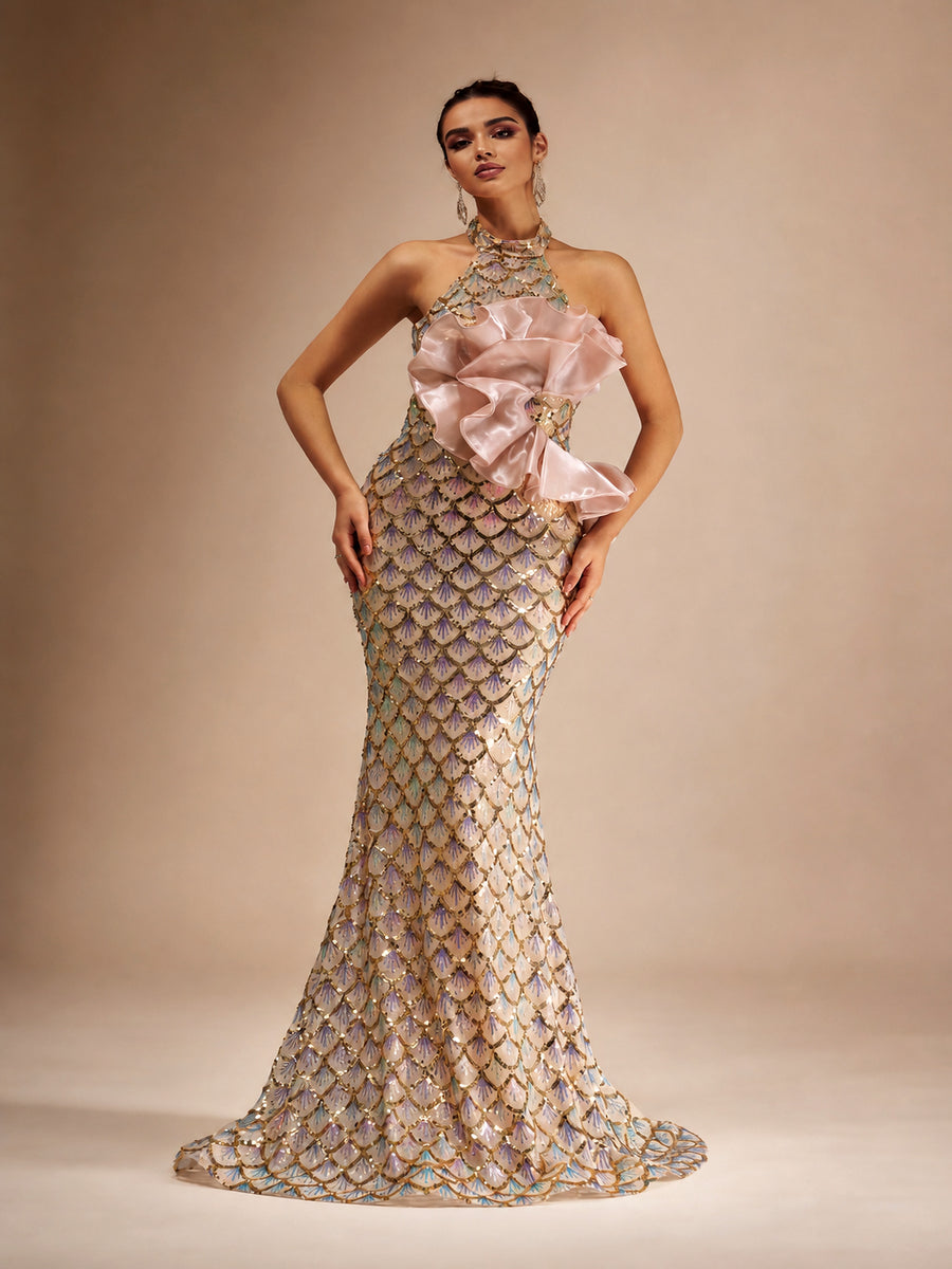 Nyra Halter Sequined Mermaid Gown