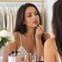 Lifestyle — applying matte lipstick