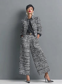 Tweed Cropped Jacket & Wide-Leg Pants Set