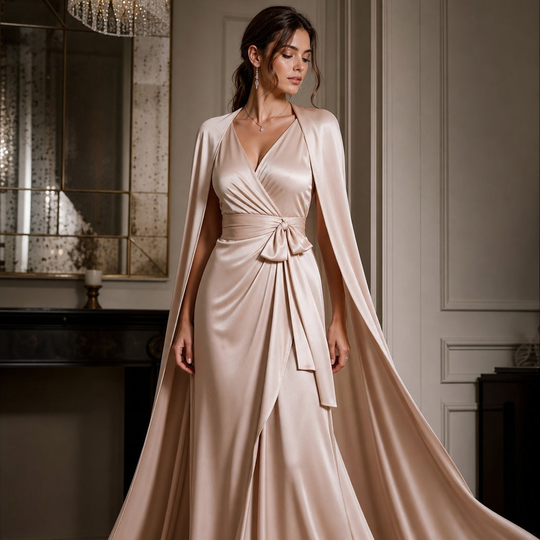 Lifestyle — satin cape dress set