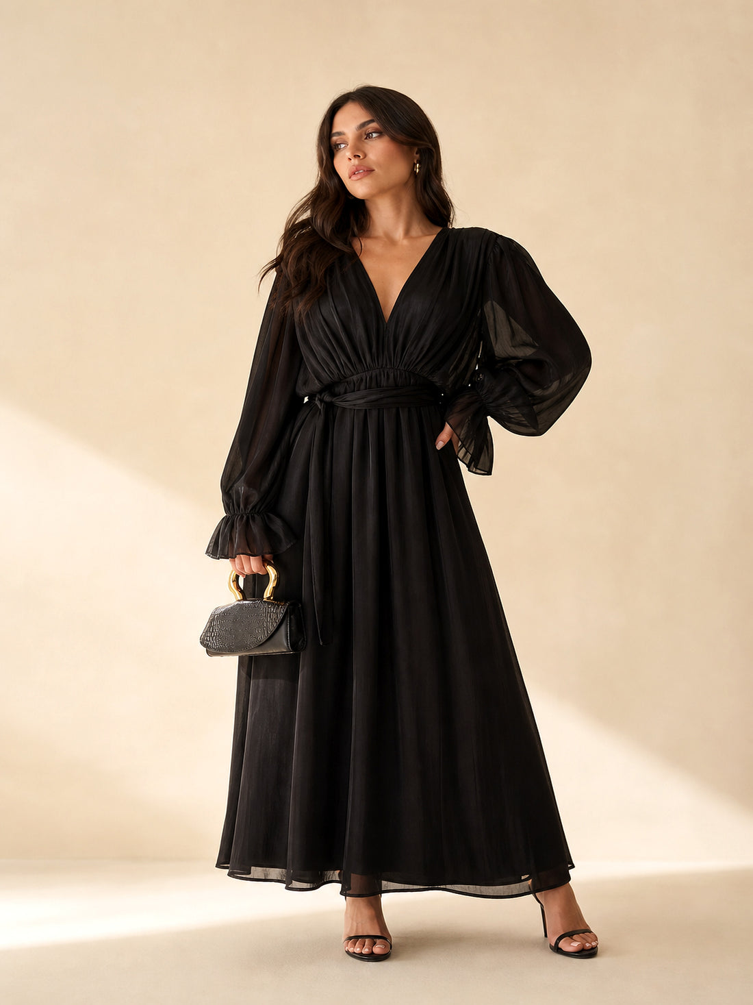 SoftTailor™ Long-Sleeve A-Line Dress — ENIGMAE hero