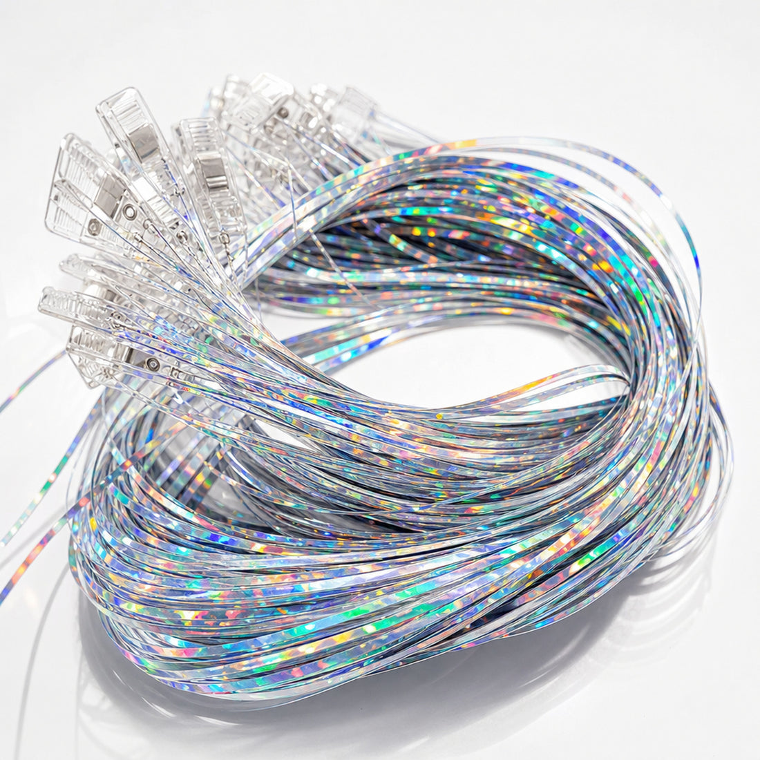 Silver holographic clip-in hair tinsel