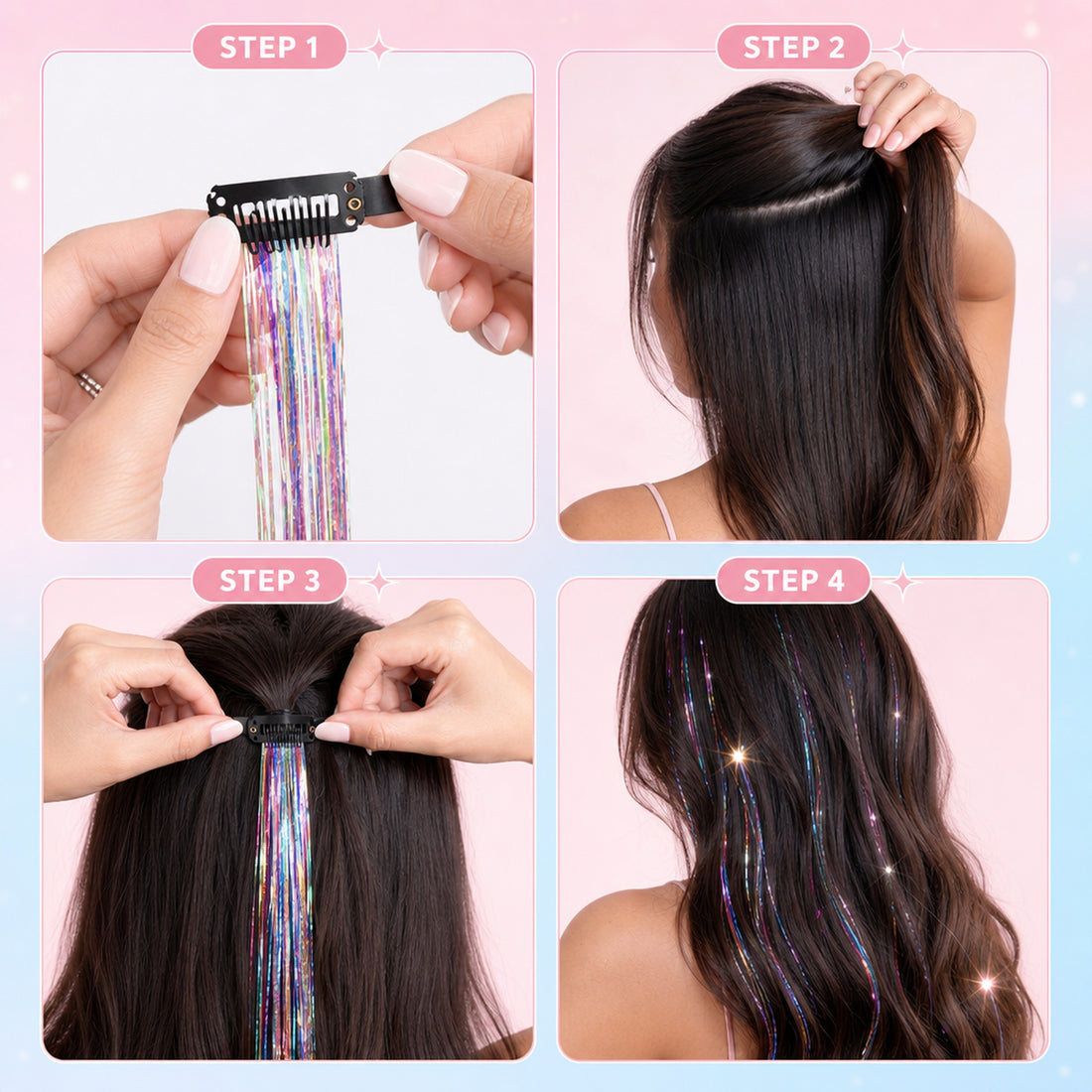 How to apply clip-in fairy hair tinsel