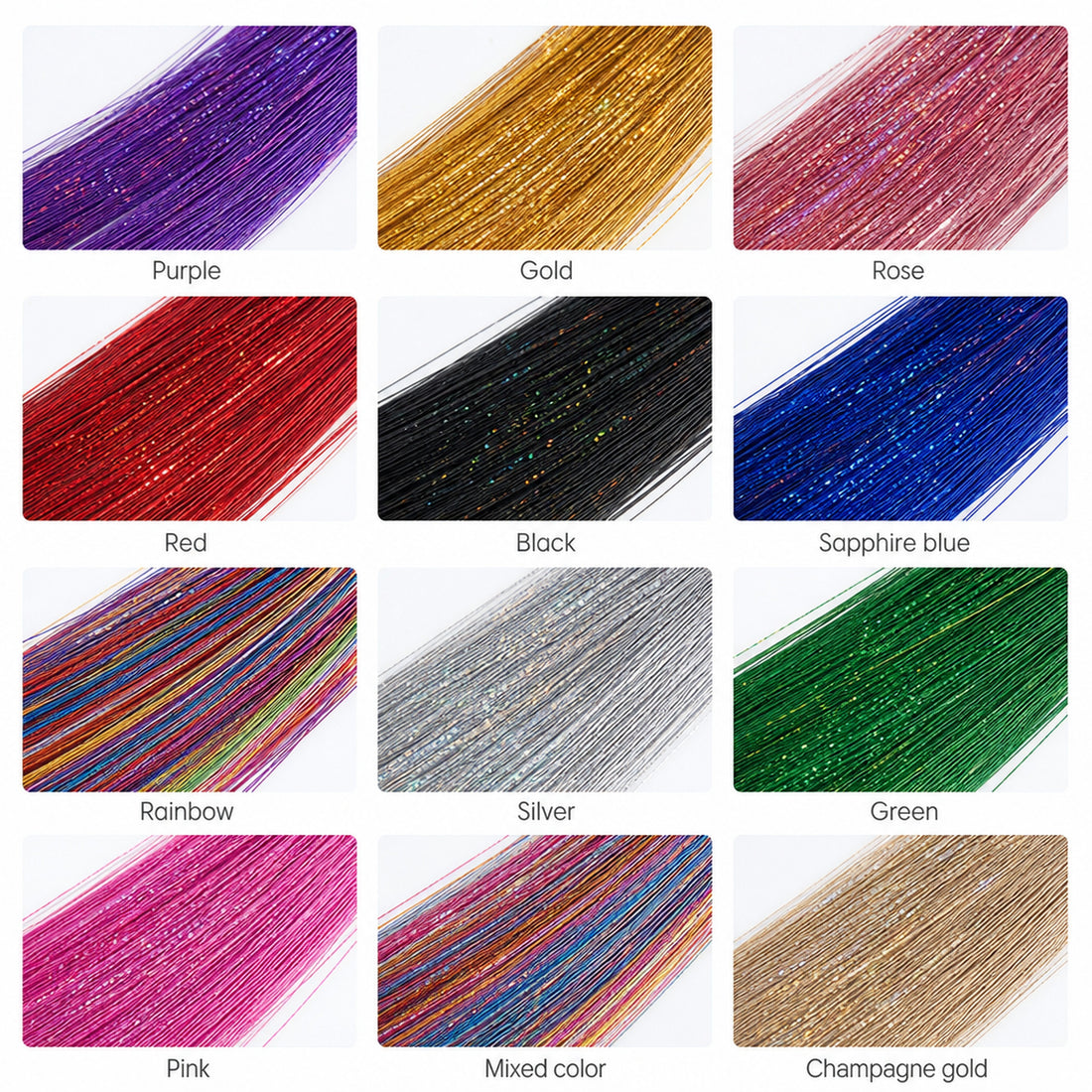 Fairy hair tinsel color chart
