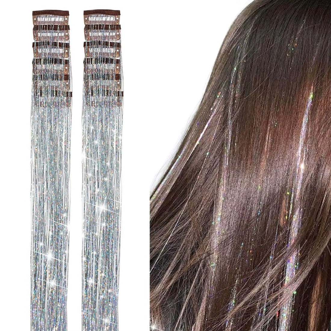 Silver tinsel clips and worn result