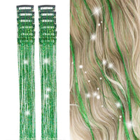Green tinsel product and blonde hair result