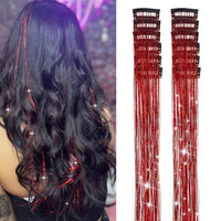 Red tinsel product and party hair result