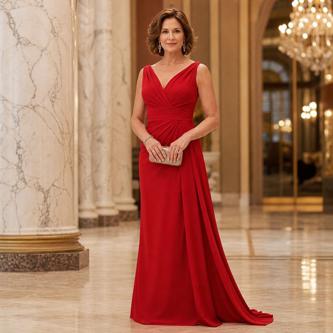 Lifestyle — red evening gown, formal look