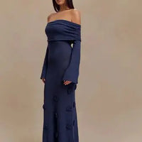 Off Shoulder Knit Rose Maxi Dress
