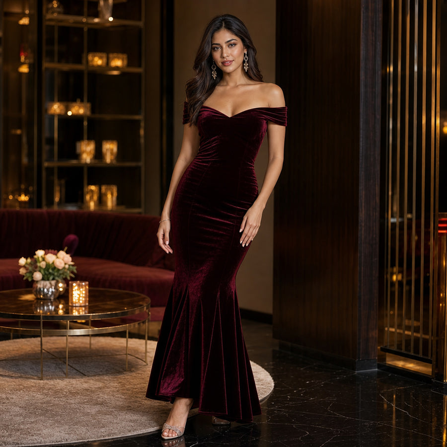 Vespera Velvet Fishtail Cocktail Dress