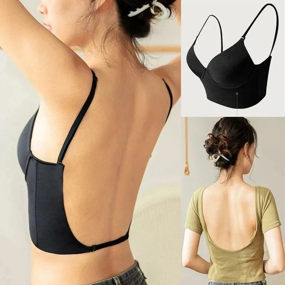 Women Invisible Bra Deep U Plunge Bras Backless Top for Dresses Sexy Lingerie with Transparent Strap Push Up Strapless Underwea — ENIGMAE 4K