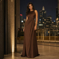 Lifestyle — brown evening gown, night out