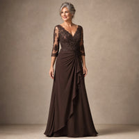 Lifestyle — brown evening gown, formal look