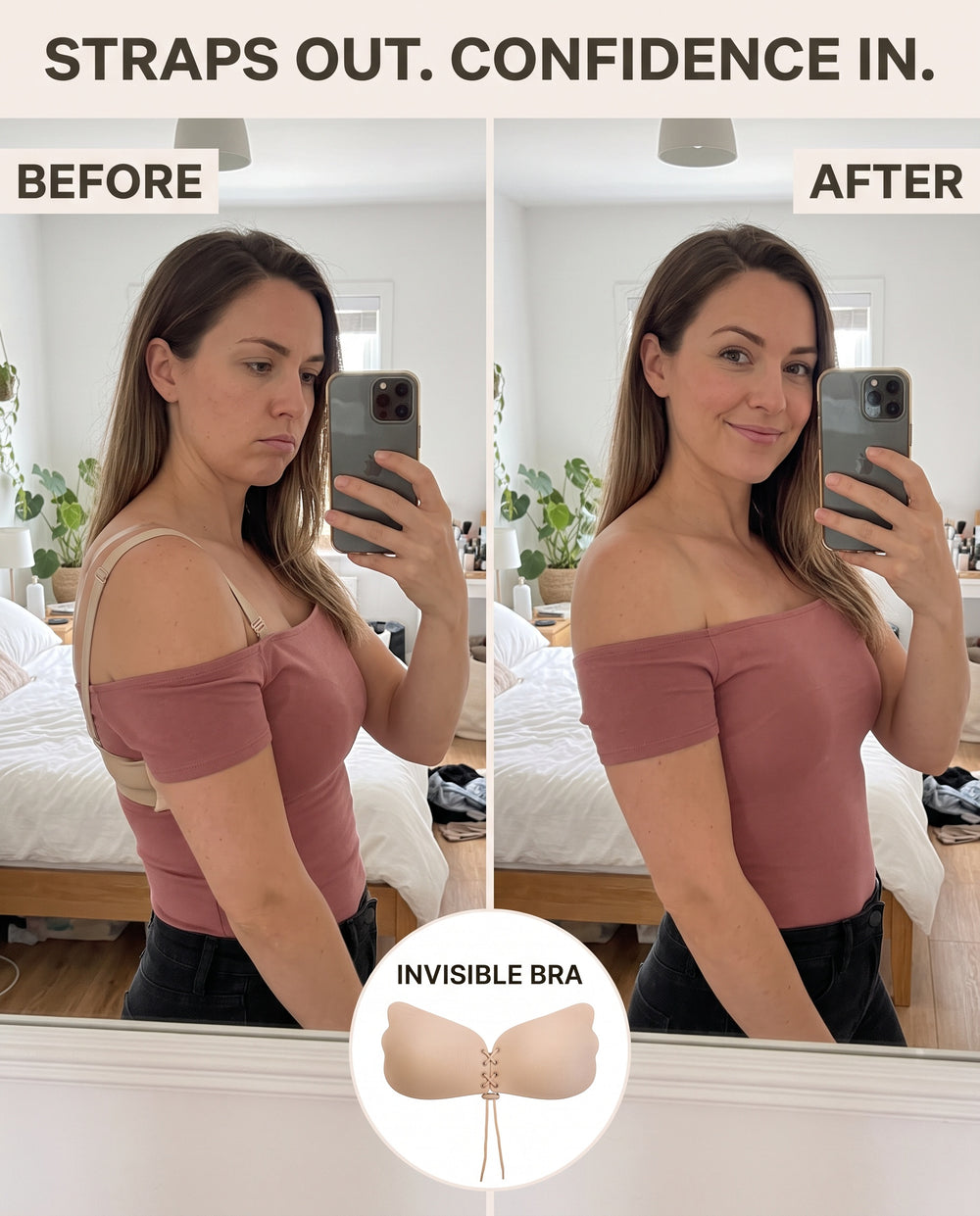 Brassière push-up en silicone avec cordon de serrage, effet ailes, invisible et autocollante, patch mammaire