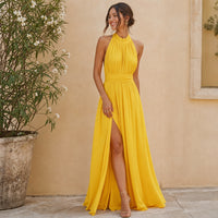 Lifestyle — yellow halter maxi, daytime